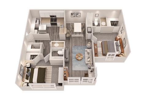 Floor plan for 2 beds, 2 baths, 1119 sqft